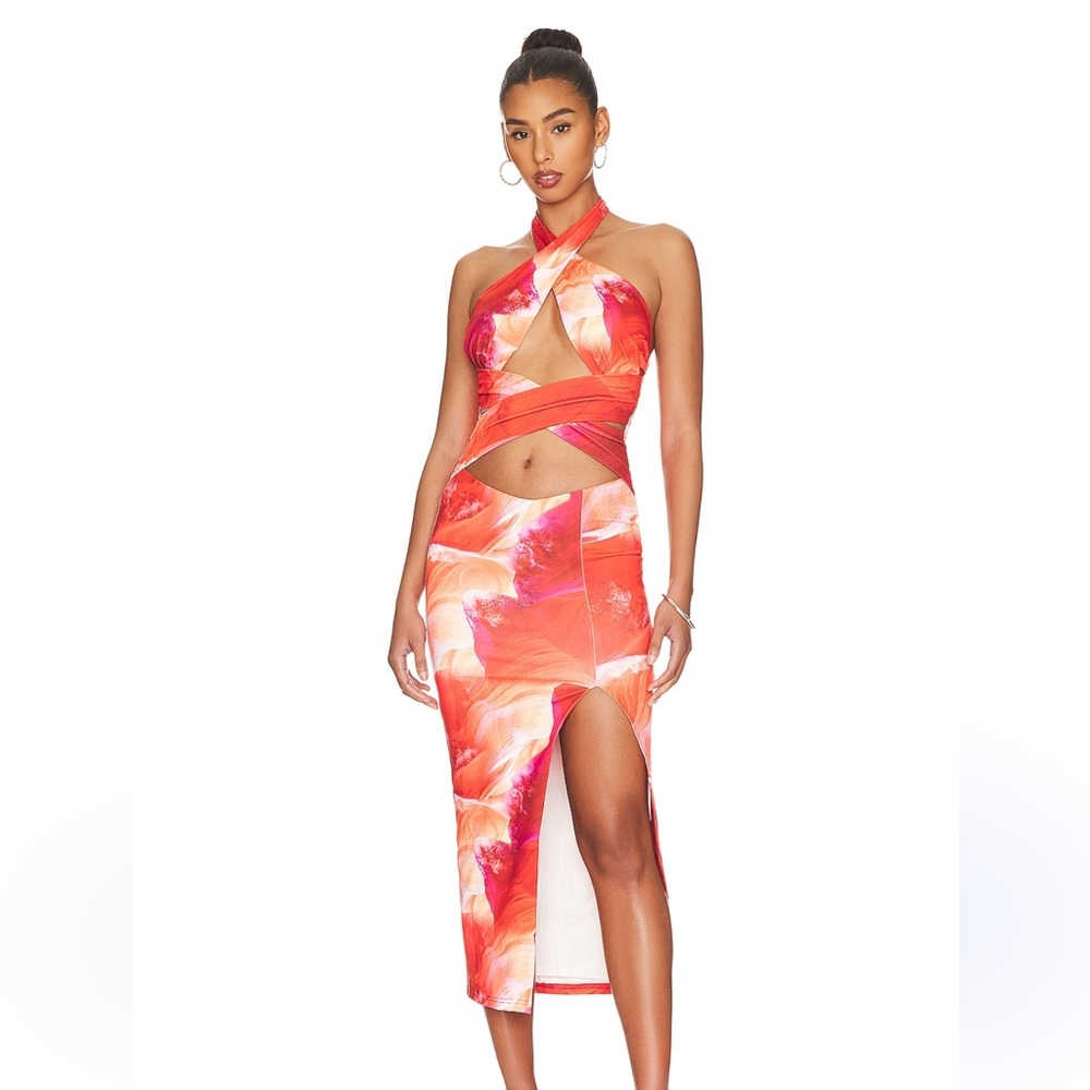 Superdown Red and Pink Halter Dress